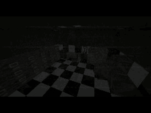 a black and white checkered floor in a dark room in a video game