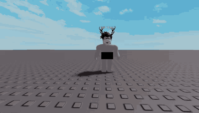 a roblox character with antlers on his head is standing on a gray tiled floor
