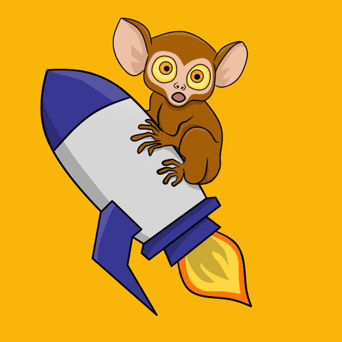 a cartoon monkey is sitting on a rocket