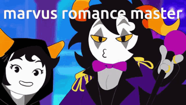 a cartoon of two trolls with the words marvus romance master on the bottom