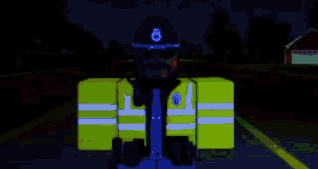 a pixel art of a police officer wearing an orange vest with the number 8 on it
