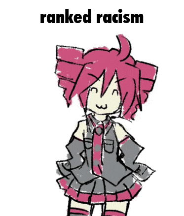 a drawing of a girl with pink hair and the words ranked racism below her