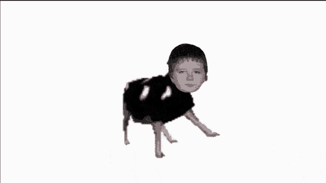 a cow with a boy 's head on its back