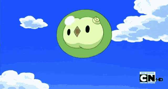 a cartoon character is flying in the sky with cn hd written below it