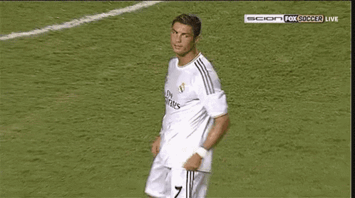 a soccer player wearing a fly emirates jersey is running on the field .