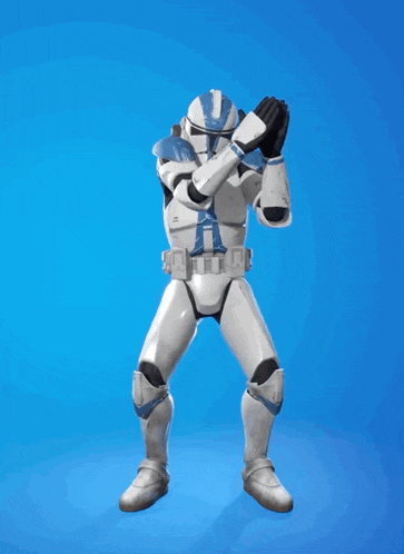 a storm trooper is dancing in the air with his arms outstretched