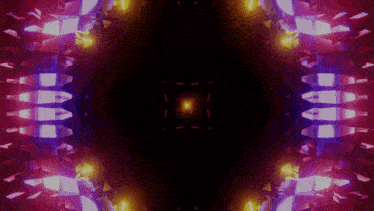 a kaleidoscope of purple and yellow lights with the letter a visible