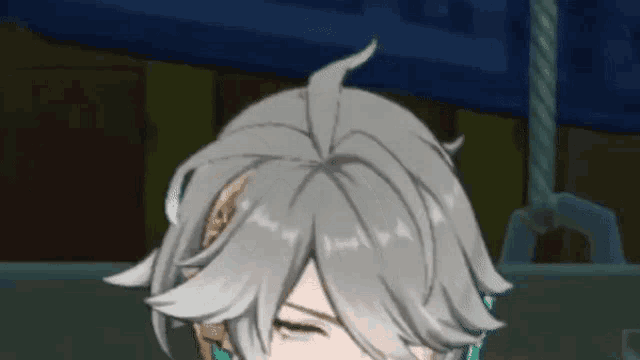 a close up of a person 's head in a video game with their eyes closed .