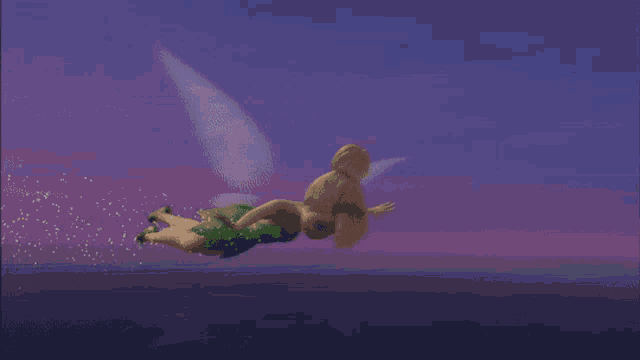 tinkerbell is flying through the clouds in a cartoon