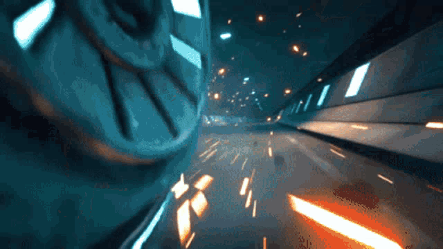 a computer generated image of a car driving down a tunnel