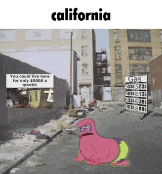 a cartoon of patrick star sitting in front of a gas sign