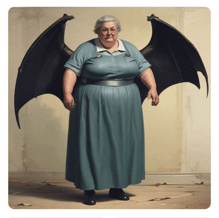 a woman in a blue dress has black bat wings on her back