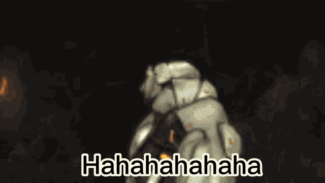 a robot is laughing with the words " hahahahaha " on the bottom right