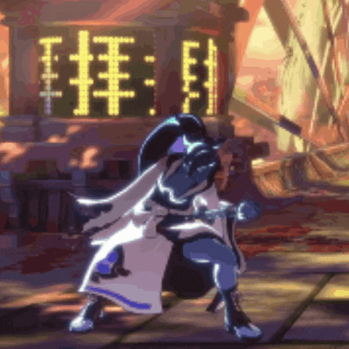 a video game character is standing in front of a sign that says ' i 'm a ninja ' on it .