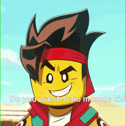 a cartoon character with a bandana on his head is smiling and saying do you watch lebo monkie kid .