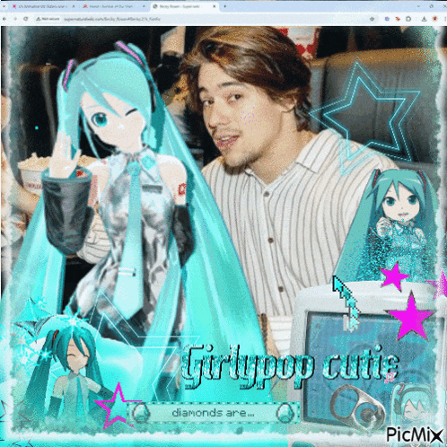 a picture of a man and a doll with the words girlypop cutie at the bottom