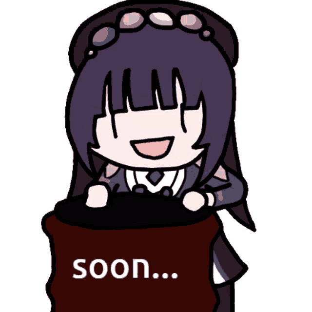 a cartoon of a girl holding a can that says soon on it