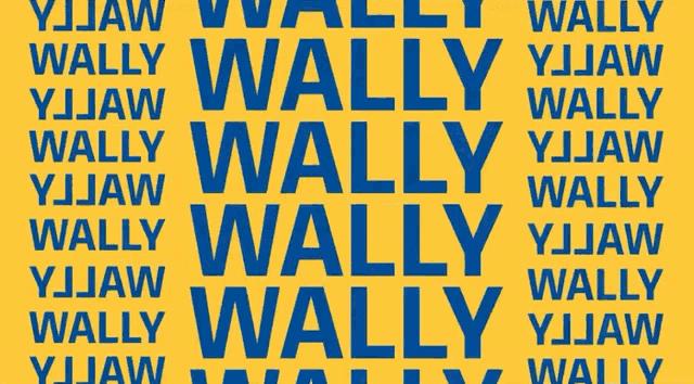 a blue background with yellow letters that say wally yjjaw
