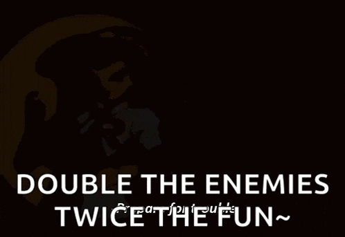 a cartoon character with red hair and the words double the enemies twice the fun on the bottom .