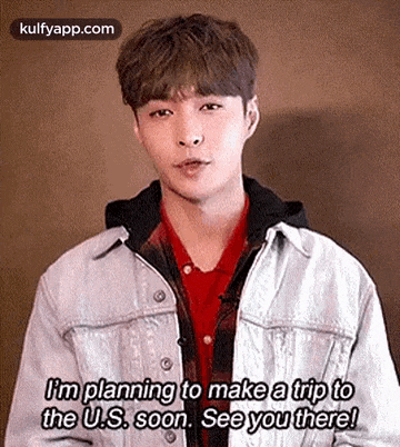 a young man in a denim jacket is planning to make a trip to the u.s. soon . see you there !