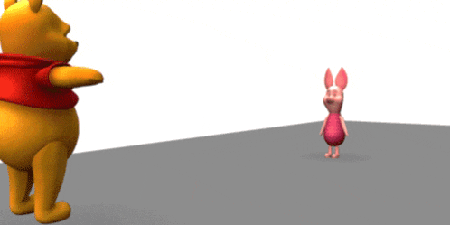 winnie the pooh and piglet are standing next to each other on a gray surface
