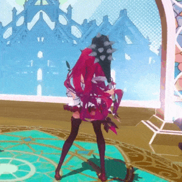 a cartoon character with red hair is holding a spiked weapon