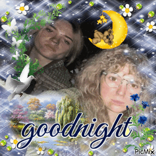 a picture of two women with the words goodnight written below them