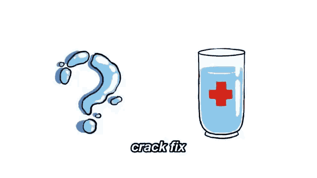 a question mark and a glass of water with a red cross
