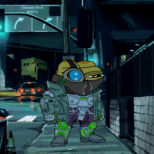 a cartoon character is standing in front of a sign that says glendale blvd. north
