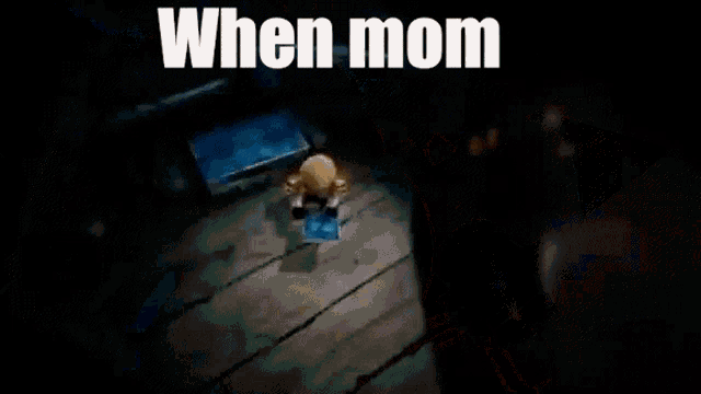 a lego ninjago character is holding a piece of paper and says when mom .