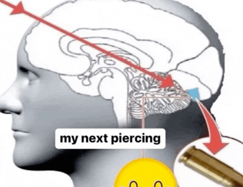 a drawing of a person 's brain with the words " my next piercing "