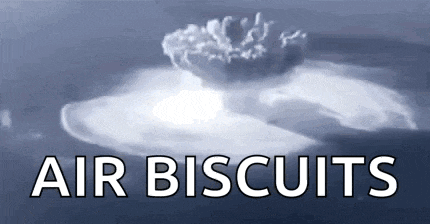 a picture of a nuclear explosion with the words air biscuits