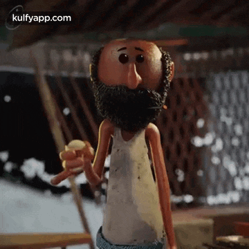 a cartoon character with a beard and a cigarette in his mouth is holding an egg .