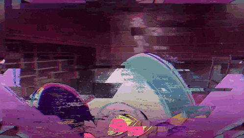 a purple background with a few circles and a triangle in the middle
