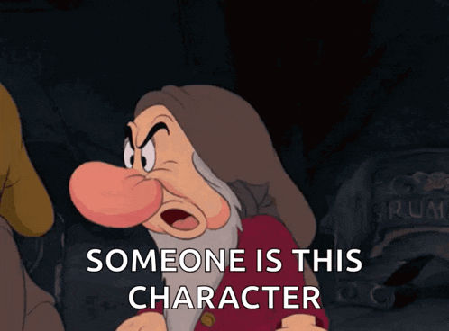 grumpy from snow white and the seven dwarfs is shown