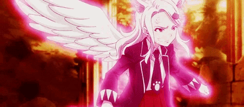 a girl with white wings is standing in a dark room