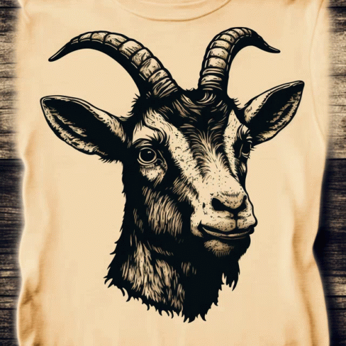 a drawing of a goat 's head on a shirt