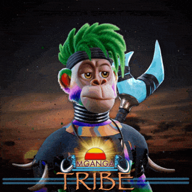 a colorful monkey with the word tribe written on the bottom