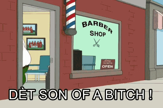 a cartoon of a barber shop with the words det son of a bitch on the bottom