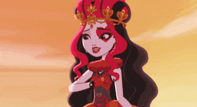 a cartoon character with long red hair and a crown on her head