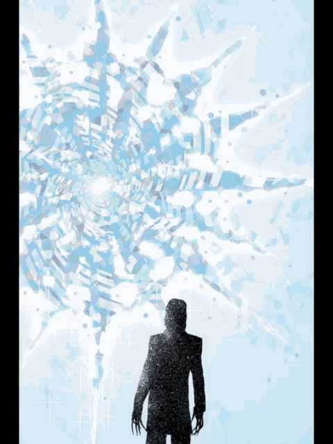 a man in a suit is standing in front of a colorful explosion