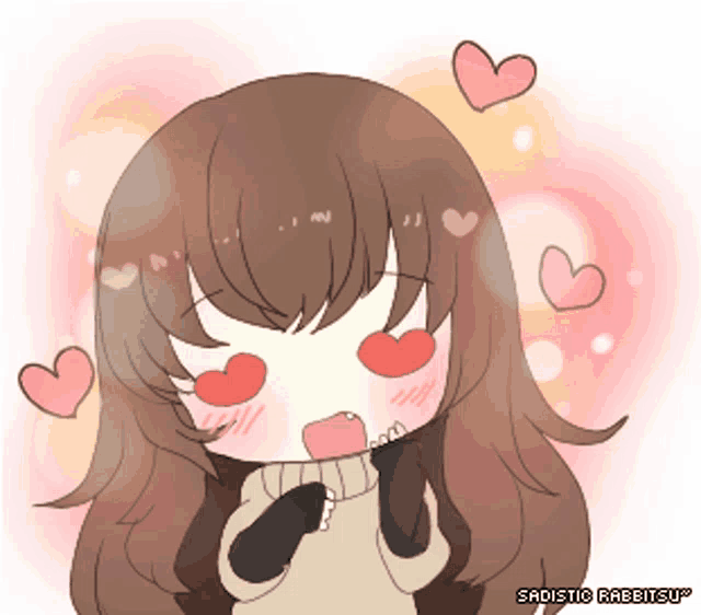 a sadistic rabbitsu drawing of a girl with hearts on her eyes