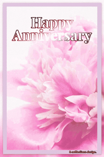 a pink flower with the words happy anniversary written above it