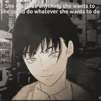 a black and white drawing of a girl with the words " she could do anything she wants to " on the bottom