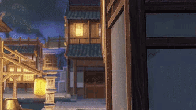 a cartoon drawing of a village with chinese characters on the walls