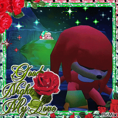a picture of knuckles with a red rose and the words good night my love
