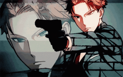 a man in a suit is holding a gun
