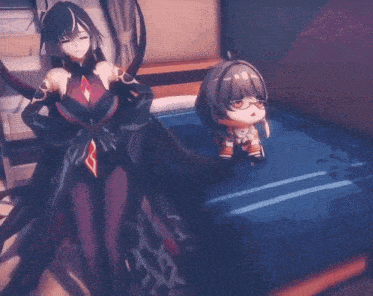 two anime characters standing next to each other one of which has glasses