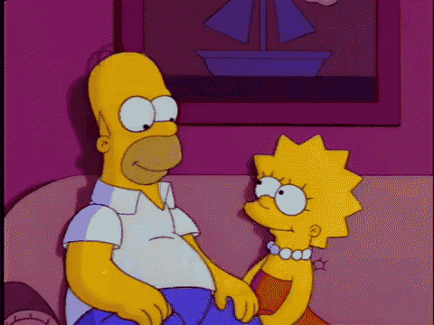 a cartoon of homer simpson and  lisa simpson sitting on a couch