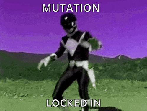 a black power ranger is dancing in a field with the words `` mutation locked in '' .